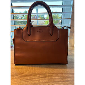 London Fog Cognac Vegan Leather Satchel Handbag
